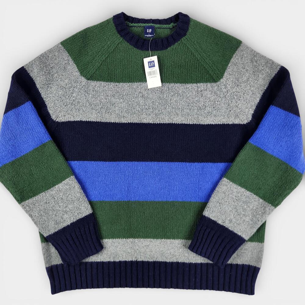 Vintage Gap Stripe Sweater Mens Large Lambswool Hong Kong Flaw Deadstock Y2K